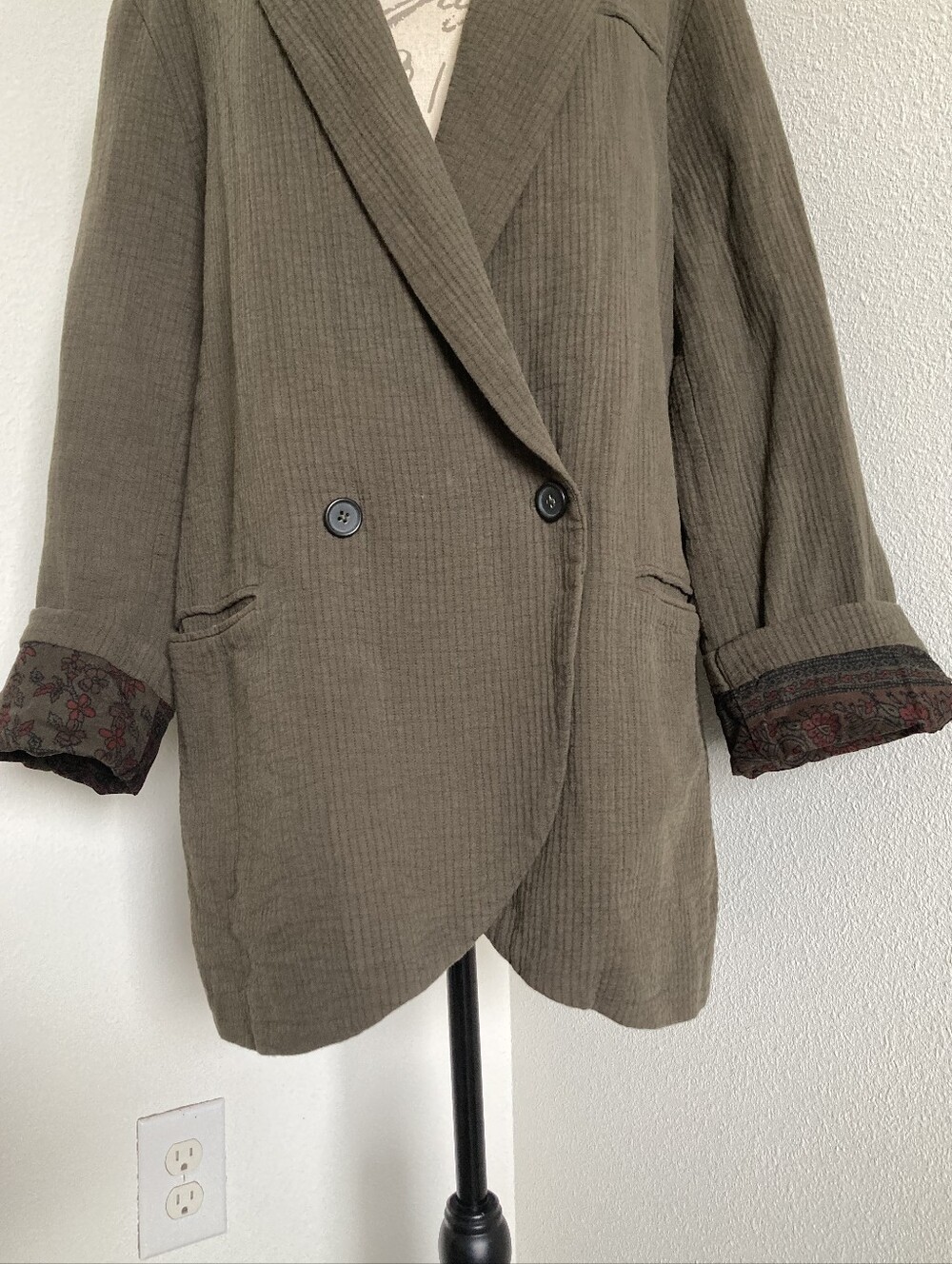 SOLD Free People Rowan Blazer XL Oversized Utility Boho Green Cotton - Picture 5 of 17